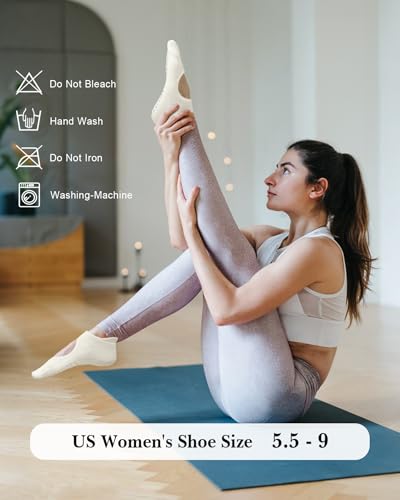 Iseasoo Pilates Socks for Women Non Slip Grip Socks Yoga Socks Ankle Grippy Socks Woman for Barre, Hospital, Barefoot2