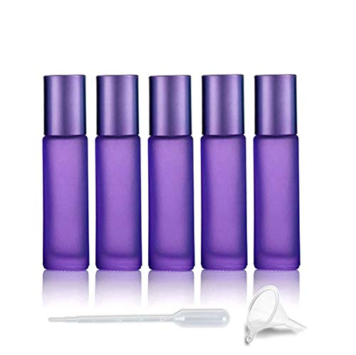 USRommaner Pacote com 5 frascos de vidro fosco de 10 mL com roll-on, tampas de alumínio, funil e pipeta