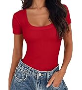 Areecin Womens Summer Tops Square Neck Cute Short Sleeve Going Out Tops Ribbed Knit Tee Tshirt