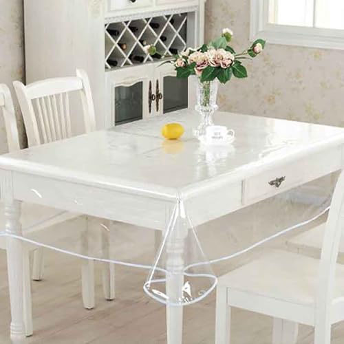 A2ZWORLD Nappe en PVC transparente, Nappe plastifiée imperméable, rectangulaire ou ronde, film de protection en PVC lavable (rectangulaire 140 x 160 cm)