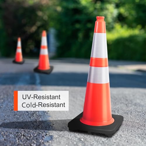 Image of BESEA 4PACK 28 inch inch Traffic Safety Cones Orange Road Parking Cones Heavy Duty Construction Cone Structurally Stable for Traffic Control at Public Place