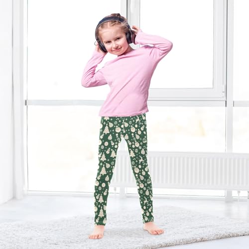 senya Girls Printed Leggings Yoga Pants Green Christmas Pattern for Kids in 4t to 10 Years, 4T4