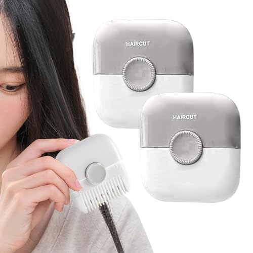 2Pcs Split Ends Hair Trimmer for Women 2 in 1 Mini Portable Cute Hair Cutting Comb Detachable Dustproof Knob Adjustable Stainless Steel Blade Cutting Tools, Comb