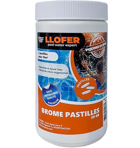Llofer - 1kg Pastilles de Brome 20g - Dissolution Lente & Traitement Longue durée - Désinfection sans Odeur de Chlore - Aussi Efficace Que Le Chlore - Haute tolérance...
