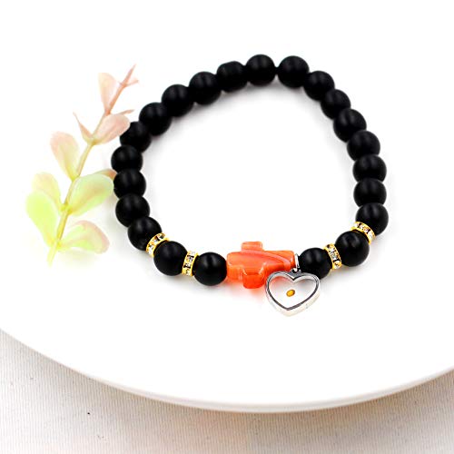 Image of Uloveido Black Agate Side Cross Bracelet Mustard Seed Charms, Personalized Letter A-Z Tiger's Eye Bangle Y944