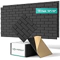 Soundproof Wall Panels Self-Adhesive, Acoustic Panels 18 Pack Brick Wall Panels, High Density Sound Absorbing Panel for Walls, Office,Reccording Studio, Ceiling 12" X 12" X 0.4" Black