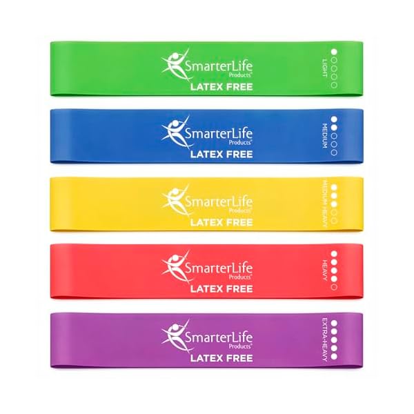 SmarterLife Resistance Bands Set of 5 Extra Wide Latex-Free Exercise Bands