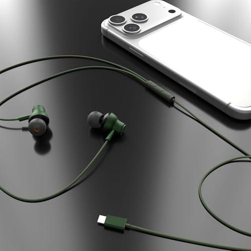 Image of Kratos Tune V6 C Type Earphones Wired, Deep Bass Drivers Earphone, Inline Control Type c Headphones with Mic, Comfort Fit Type c Earphone with Volume Control,Metallic C pin Earphones (Green)
