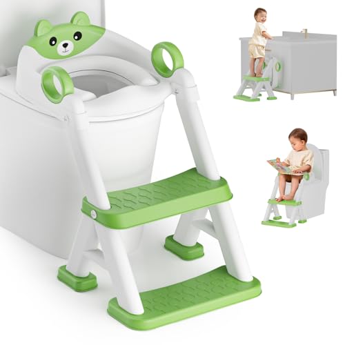 Potty Training Seat, Toddler Toilet Seat With Steps, 2 In 1 Toddler Potty Training Toilet With Splash Guard, Anti-Slip Step Stool Soft Mat, Adjust High Potty Seats For Toddlers Kids Boys Girls