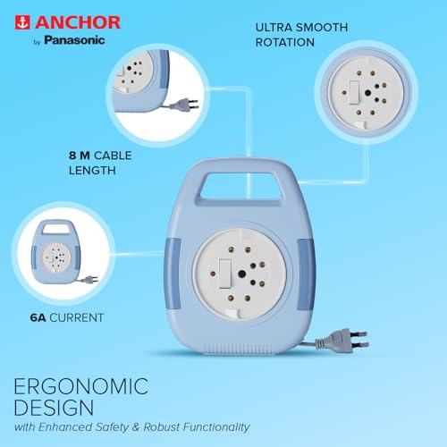 Image of Anchor by Panasonic 6A 2 Pin Flex Box with Indicator & Handle | 8 Mtr Extension Flex Box for Home, Office (Blue, 5219, Pack of 2)