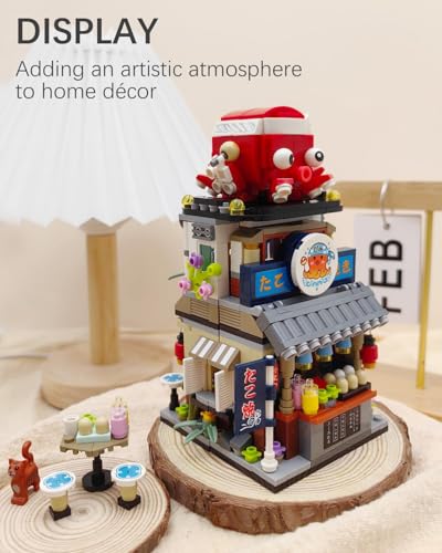 Image of SKY LINE OCEAN Japanese Takoyaki Shop Building Blocks Set (1218 PCS) | Street View Mini Bricks Architecture Model Kit for Ages 14+ | Creative DIY Display Decor | 5 Year Structural Warranty