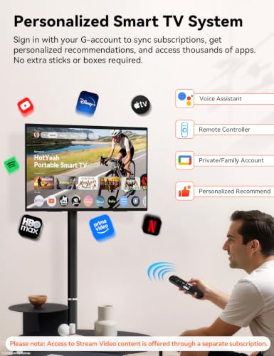 Image of Portable Smart TV on Wheels, 23.8 inch 1080P 2-in-1 Rolling TV & Monitor