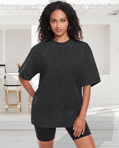 Oversized Tshirts for Women Short Sleeve Crew Neck Vintage Washed Basic Loose Casual Tees3