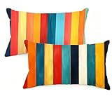 Kopfkissenbezug 50x80 cm Rechteck Kissenbezüge Farbe, Kissenbezug 50 x 80 2er Set Leinen Sofakissen Dekokissen Streifen Doppelseitige Druck Kissenhülle für Herbst Deko Wohnzimmer Sofa Geschenke EM-177