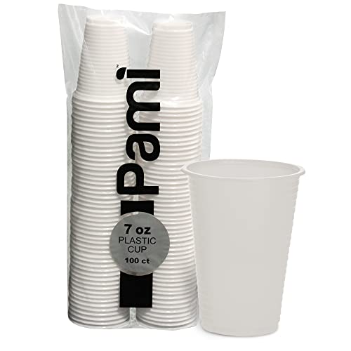 PAMI 7 oz Plastic Party Cups,BPA-Free,Disposable,Cold Drinks,White,100 Ct