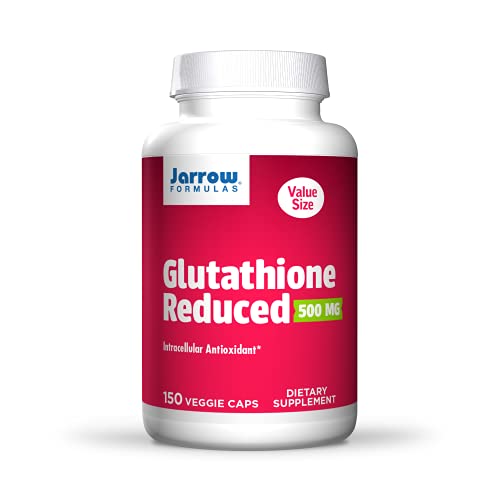 Jarrow Formulas Glutathione Reduced 500 mg - 150 Veggie Caps - Glutathione - Intracellular Antioxidant - Bolsters Regeneration of Vitamin C & E Levels in Body - 150 Servings