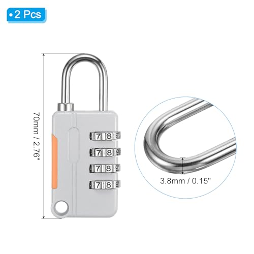 Image of PATIKIL Security Steel Cable with 4 Digit Combination Lock, 2 Set 1.6Ft Coated Safety Wire Rope Double Loop Padlock for Outdoor Travel Luggage, Gray