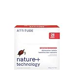 ATTITUDE Dishwasher Pods, Plant-Based & Vegan, Phosphate-Free Detergent Tablets, Naturally Derived, Unscented, 26 Count