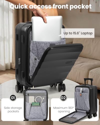 Image of Joyway Expandable 5 Piece Luggage Sets with Front Pocket, Black | Top Opening Suitcase, Laptop Compartment, Silent Spinning Wheels, Includes Backpack & Bag, Great For Family Travel