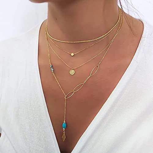Annika Bella Handmade Turquoise Y Shape Necklace For Women, Length 21 Inches End To End, Waterproof Lariat Necklace, Gold Or Sterling Silver And Turquoise Necklaces, Western Jewelry For Women (Gold) #TOP3
