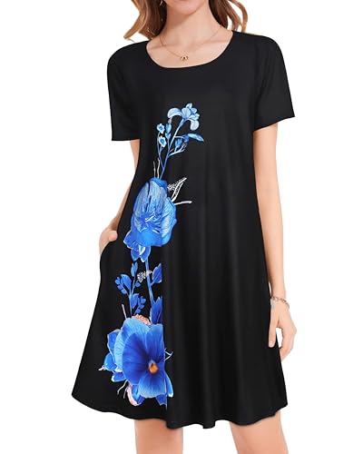 Image of JOLIGAL Summer Dresses for Women Casual Short Sleeve Sundress Scoop Neck Beach T Shirt Dress with Pockets 2026