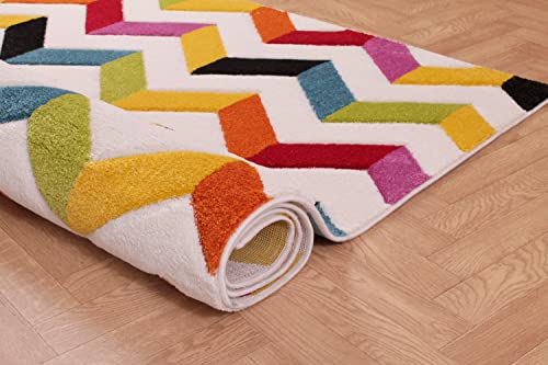 Lord of Rugs Quality Handcarved Geometric Design Rainbow Bedroom Living Room Multi Coloured Rug Coral Multi Medium 120x170 cm (4'x5'6") - Image 8