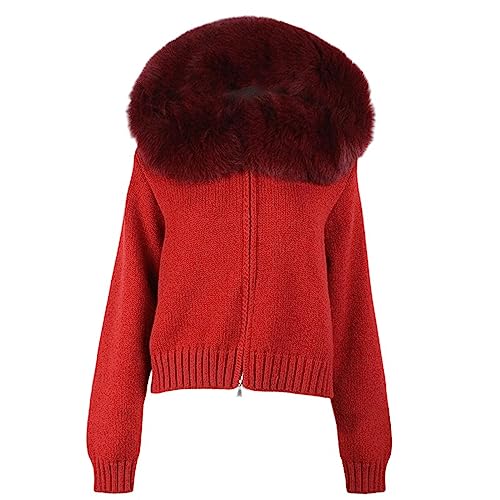 Herfst Winter Casual Capuchon Real Fox Bontkraag Kort Gebreid Jasje met Natuurlijke Bontjas voor Dames