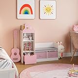 [en.casa] Kindersitzbank mit Regal Vipsali Sitzbank mit Stauraum Hausoptik Kinderregal mit 2 Aufbewahrungsboxen Kinderzimmer 100 x 99 x 30 cm Schuhbank mit Sitzfläche Rosa/Weiß