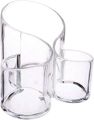 Feinerman Acrylic Makeup Brush Holder & Beauty Storage Organizer for Dressing Table β Clear 3 Compartments Cosmetic Storage Holder for Brushes, Lipsticks, and More 1