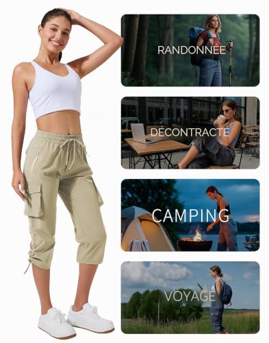 Pioneer Camp Pantacourt Femme Été Leicht Pantalons 3/4 Cargo Occasionnel Pantalon Corsaire Ceinture Élastique Capri RandonnéE avec 6 Poches Chameau L – vue 4