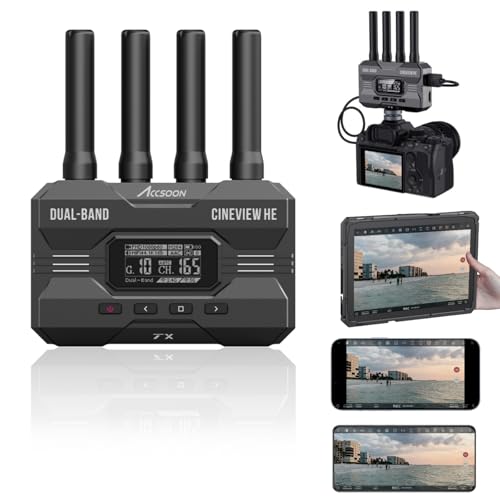 Accsoon CineView HE Wireless Video Transmission System, HDMI Video Transmitter and Receiver Dual-Band, 0.06s Latency 1200FT/350M Range, UVC for Livestreaming, Up to 4 Devices Monitoring for Filmmaking