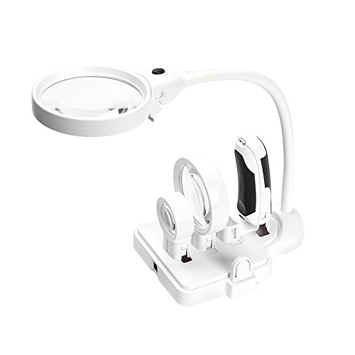 KKmoon 3 Lentille de Bureau Multifonctionnel 2.5X 5X 16X Soudage Loupe, Lampe de Table Loupe Outil, Loupe de Réparation à Loupe avec 6 LED Lumière