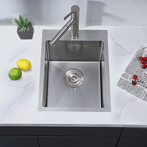 Image of SHACO 15x20 Inch Drop In Bar Sink, Small Kitchen Sink for RV, 16 Gauge 304 Stainless Steel Topmount Handmade Wet Prep Single Bowl for Yard Office Utility Laundry with Grid & Drain