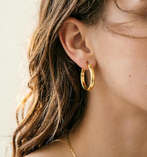 14K Gold Hoop Earrings for Women - Lightweight Classic Square Tube 14K Gold Earrings, Timeless Everyday Jewelry (20mm) by ZORBULAY - Image 7