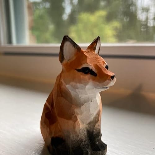 Selsela Red Fox Figurine Statue Small Wood Art Sculpture Decoration Art Carving Miniature Animals #TOP1