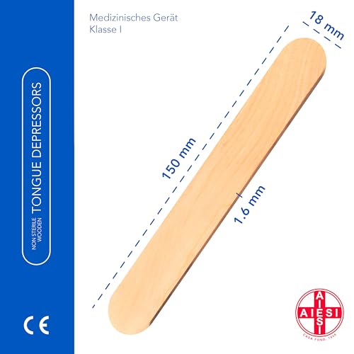 AIESI® Holzspatel Mundspatel Zungenspatel aus holz einweg NICHT STERIL (Packung mit 100 Stück)