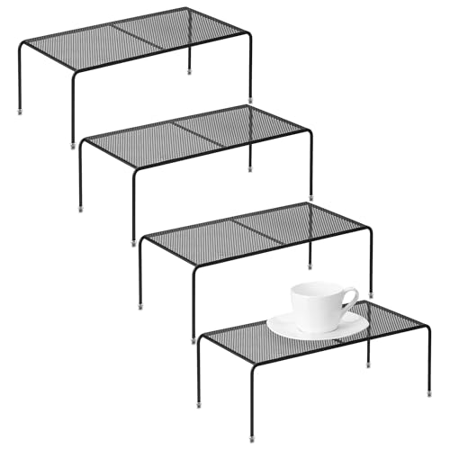 ASTOTSELL Set da 4 Organizer per Armadietto da Cucina, Mensole Impilabili in Metallo a Rete Antiscivolo, Scaffali Portaoggetti Pesanti per Dispensa, Piano di Lavoro e Frigorifero, Nero