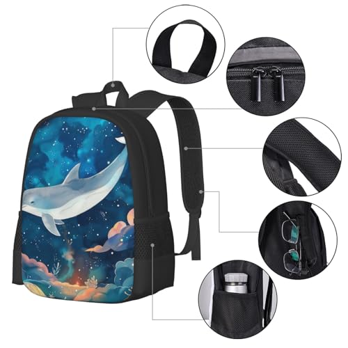 Commuter Unisex Dolphin Galaxy Clouds Backpack Spacious Compartments for Work Essentials Casual Outings & Trips 17 Inch4