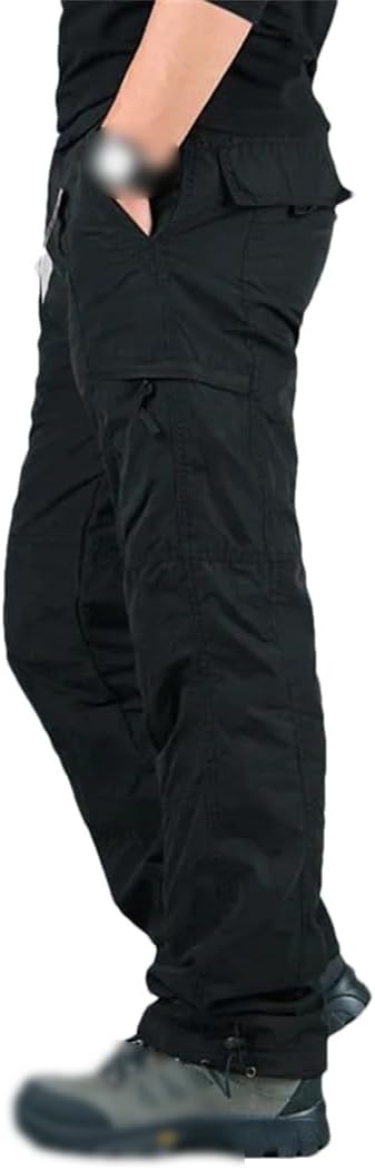 REHJJDFD Men Casual Thicken Warm Fleece Cargo Pants Male Multi Pockets Loose Long Trousers Black 4XL