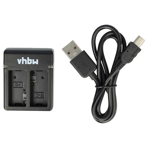 vhbw Cargador Micro USB Dual Compatible con GoPro Hero 3 III Silver Edition cámara videocámara/batería + Cable Micro USB + LED