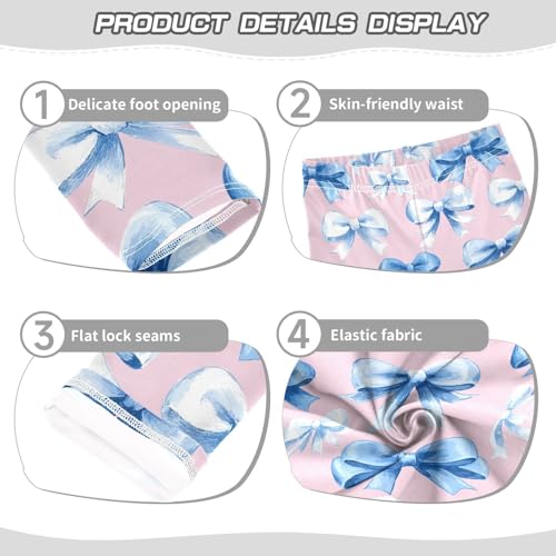 Girls Leggings Blue Bow Pink Print Soft Toddler Leggings for Girls Kids Pants Size 4T-10T3