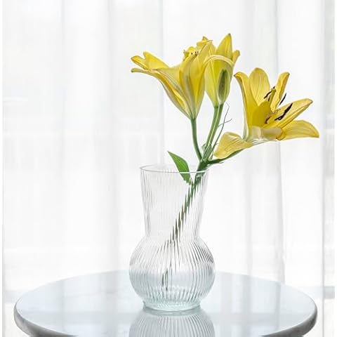 CozyWel Glass Flower Vase, Fluted Texture Clear Vase for Centerpieces, Kitchen, Living Room, Bedroom Decor Gifts Cover