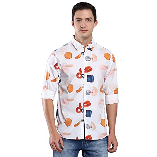 Image of Dennis Lingo Men's Printed Slim Fit Satin Casual Shirt with Spread Collar & Full Sleeves