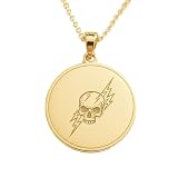 WORLD WIDE GEMS Collar con colgante de calavera grabada con rayo, hecho de plata de ley 925 chapada en oro, con cadena de cable de 45 cm. Joyería hecha a mano para hombres y mujeres | WWS_EGP_00899