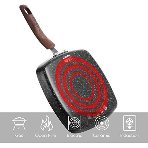 Caannasweis Griddle Pan, Granite Flat Grill Pan for Stove Tops Nonstick,Stone Pan Square Griddle Pan Induction Compatible 9.5 Inch - Thumbnail 3