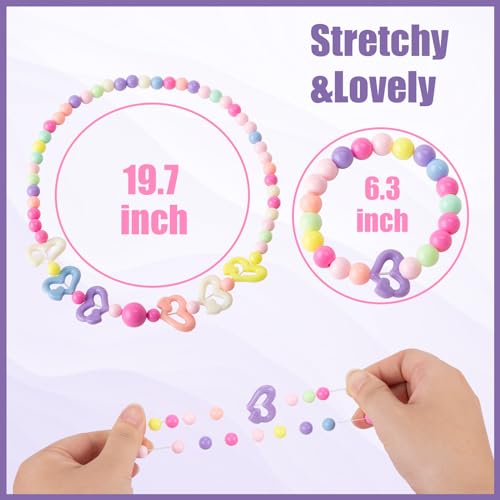 image for BigOtters Little Girls Necklace Bracelet, 6 Sets Lovely Colorful Beads