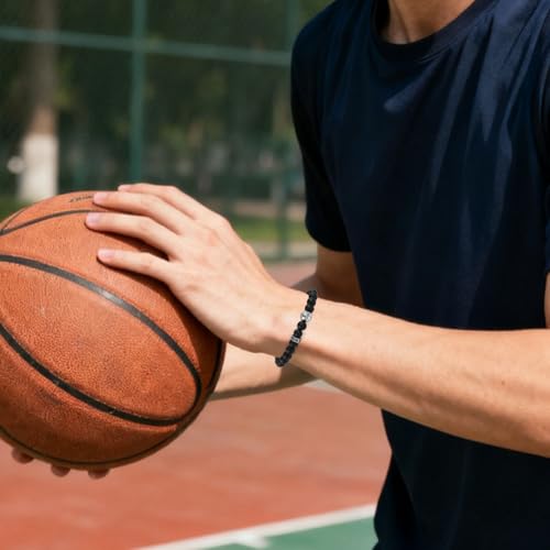 Mikovivi Basketball Cross Bead Bracelet for Men, Adjustable Christian Sports Religious Jewelry for Boys Players Team Fans Christmas Birthday & Theme Party Accessories Favors Gift Stuff Supplies