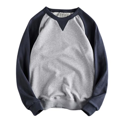 Sudadera Hombre Sin Capucha Cuello Redondo Manga Larga Peso Pesado 340g Holgada Otoño Invierno Hombragera Raglán Abrigo Juvenil(Grey, XL)