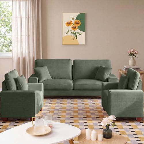 Image of DOPEDIO Modern Living Room Sofa Set, 88.58 inch Chenille Loveseat with 2 Accent Chairs, Removable Covers, Spring Cushions, Solid Wood Frame, Easy Assembly(88.58inch+2 Single,Green)