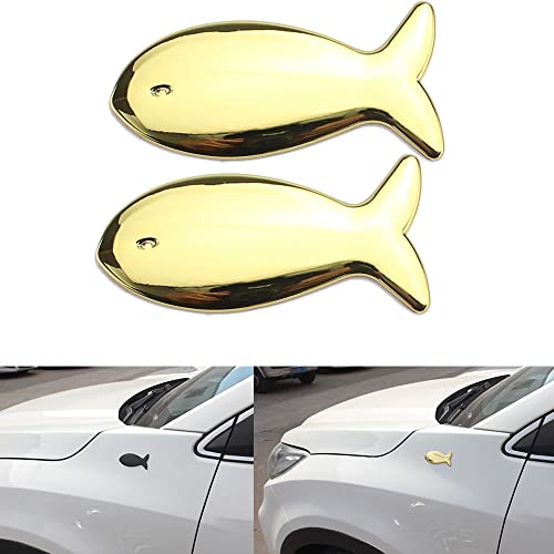 Image of 2pcs Fish Metal Sticker for Car, 3D Fish, Fish Zinc Alloy Emblem, for Automobile, Motocycle (Fish Gold)